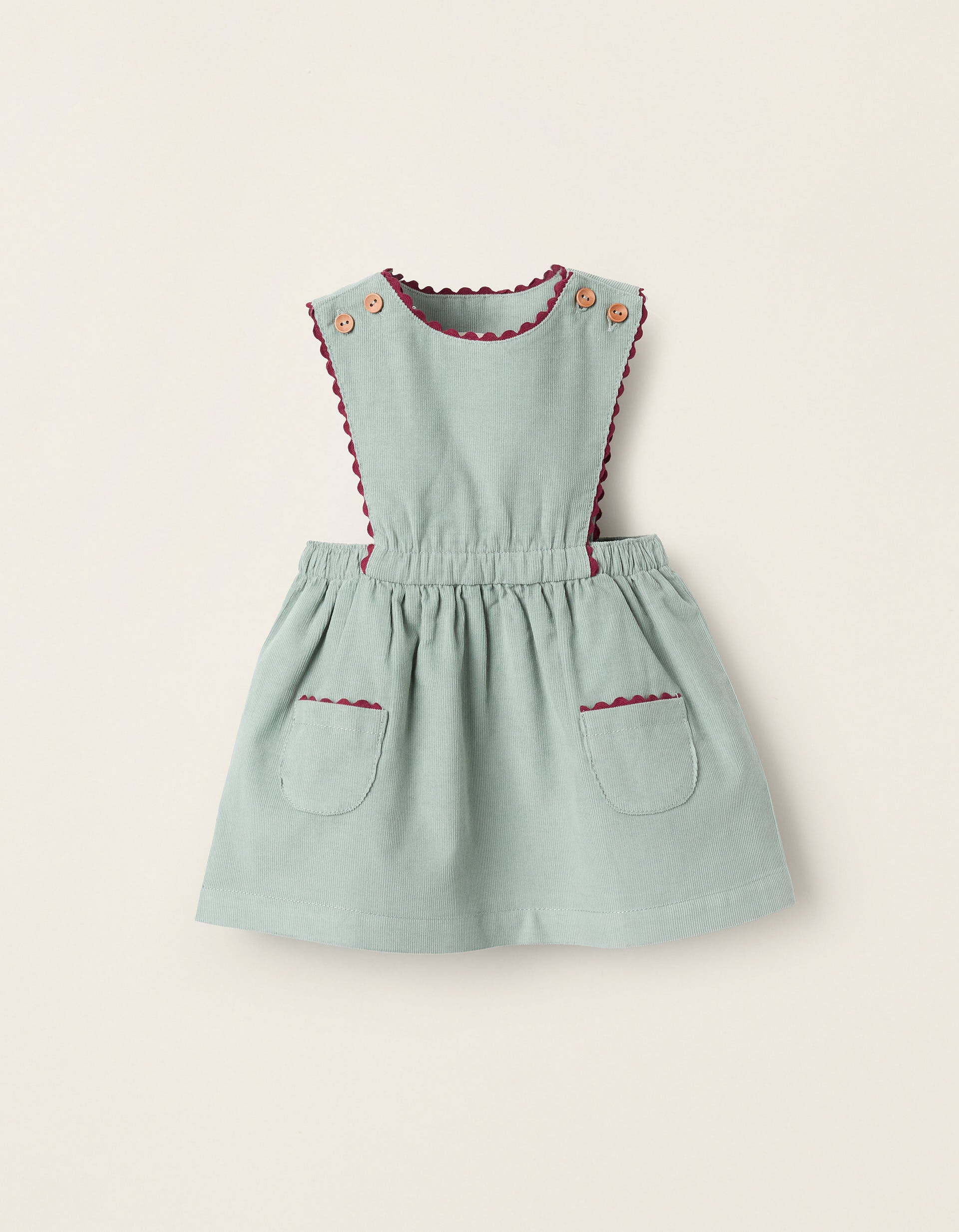 Corduroy Pinafore Dress for Newborn Girls, Green/Burgundy ZIPPY Corduroy Pinafore Dress for Newborn Girls, Green/Burgundy ZIPPY