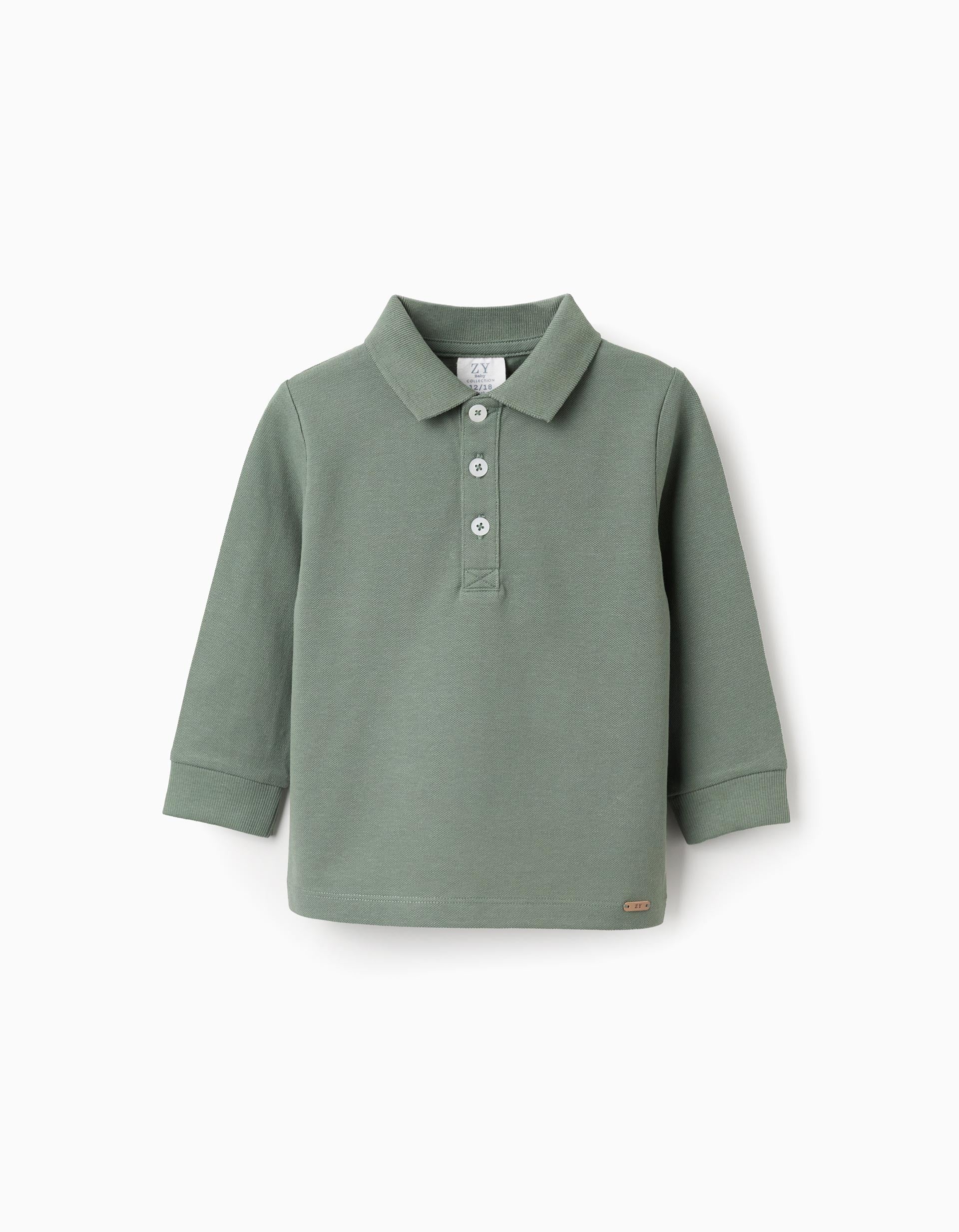 Long Sleeve Cotton Polo-shirt for Baby Boys, Green – ZIPPY