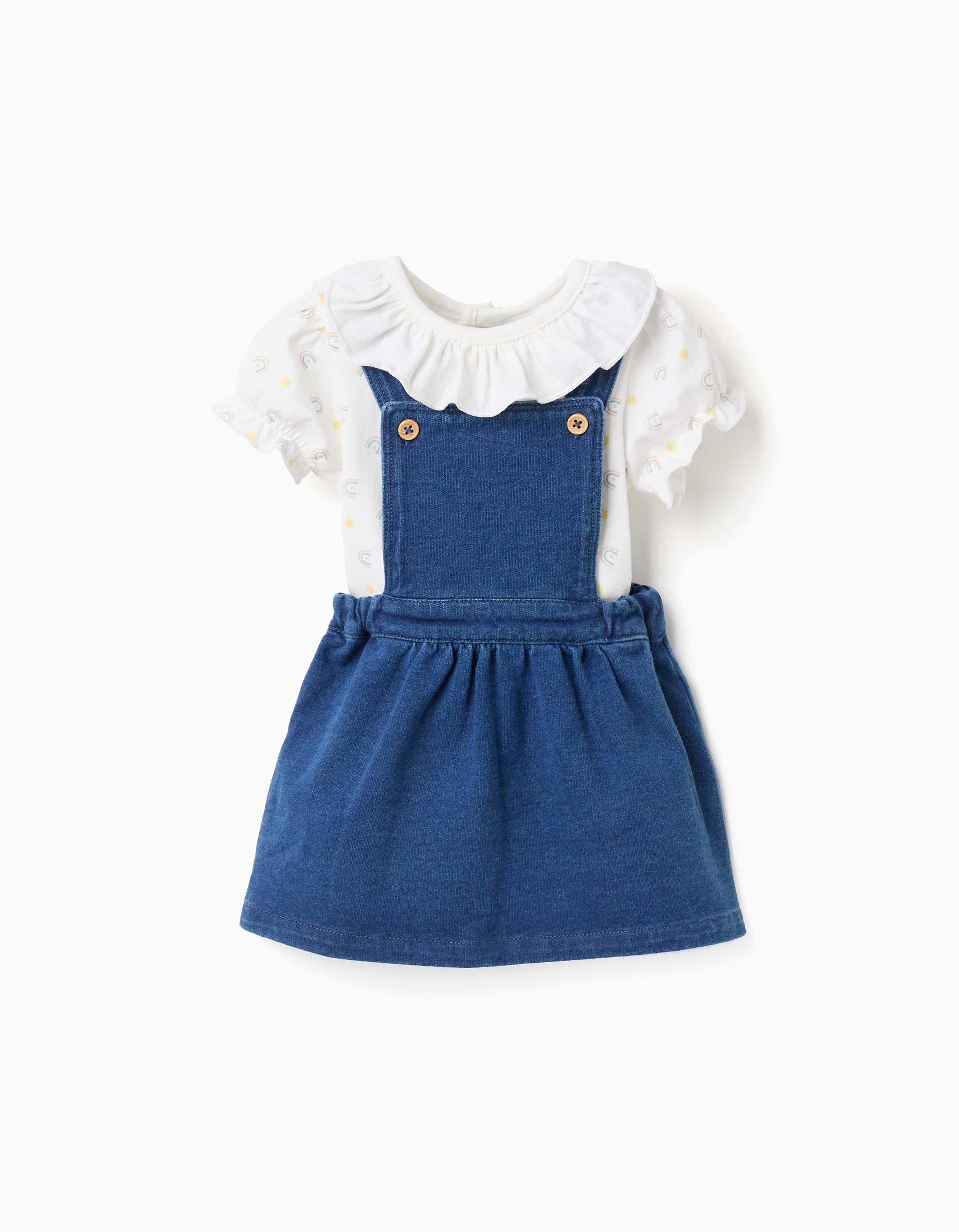Bodysuit with motif + denim pinafore dress for newborn girls, white/bl – ZIPPY Bodysuit with motif + denim pinafore dress for newborn girls, white/bl – ZIPPY