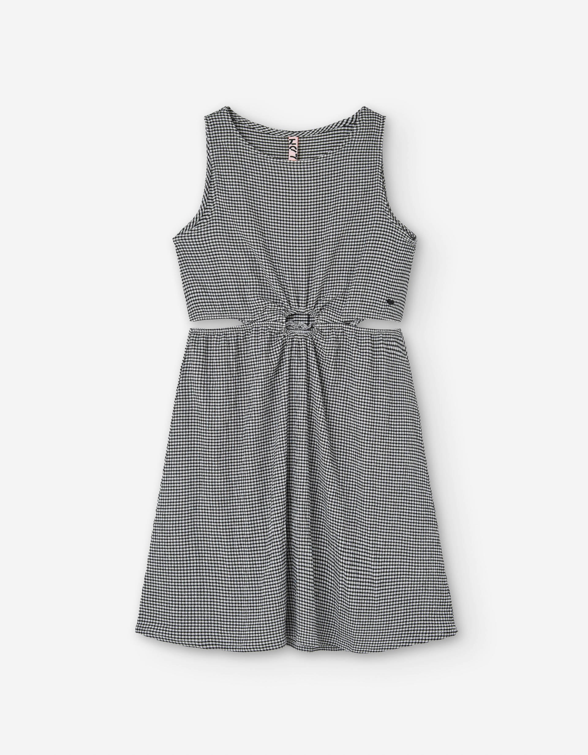 Robe Vichy en Tissu Froissé pour Fille, Noir/Blanc