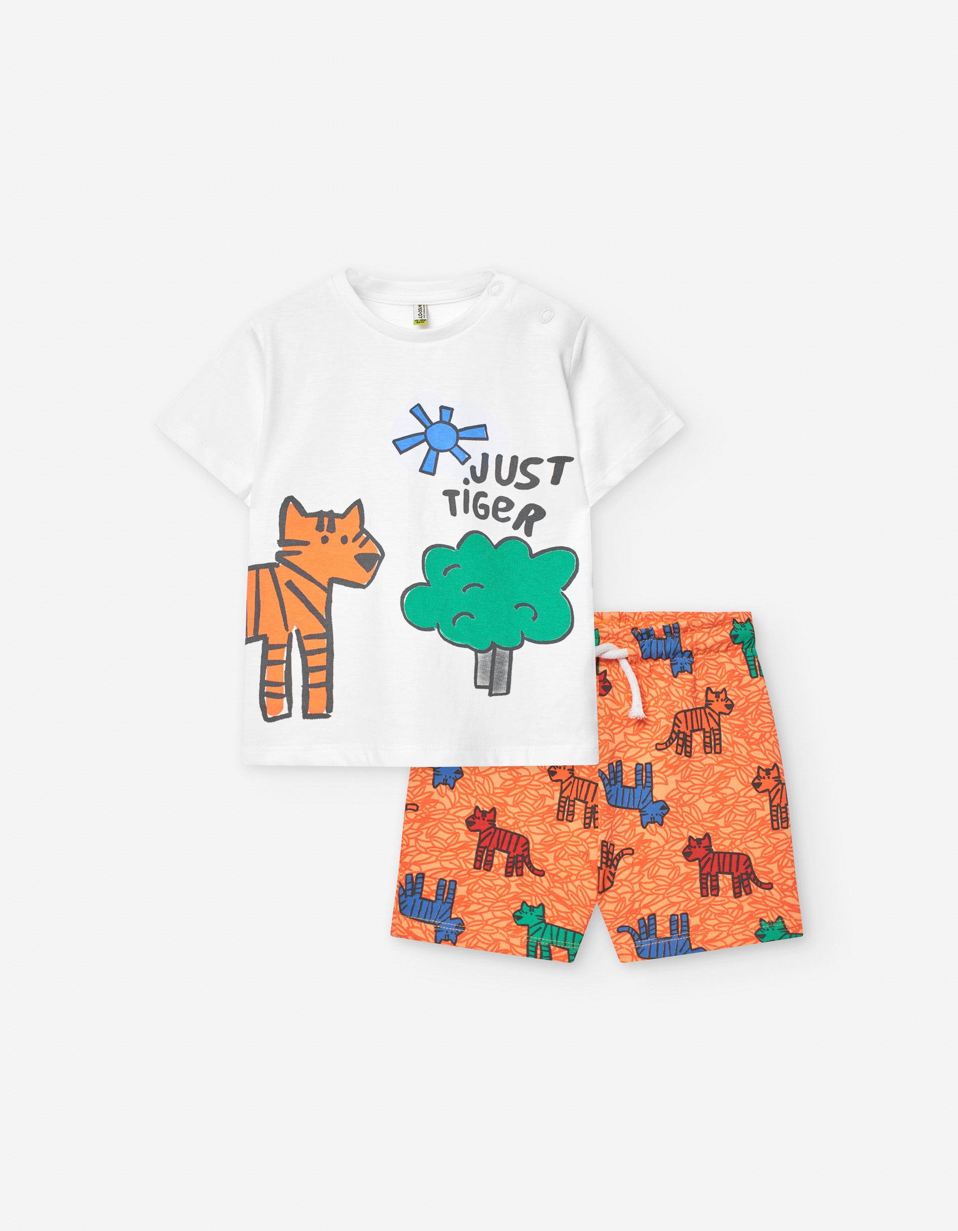 T-shirt Shorts for Baby Boys 'Tiger', White/Orange