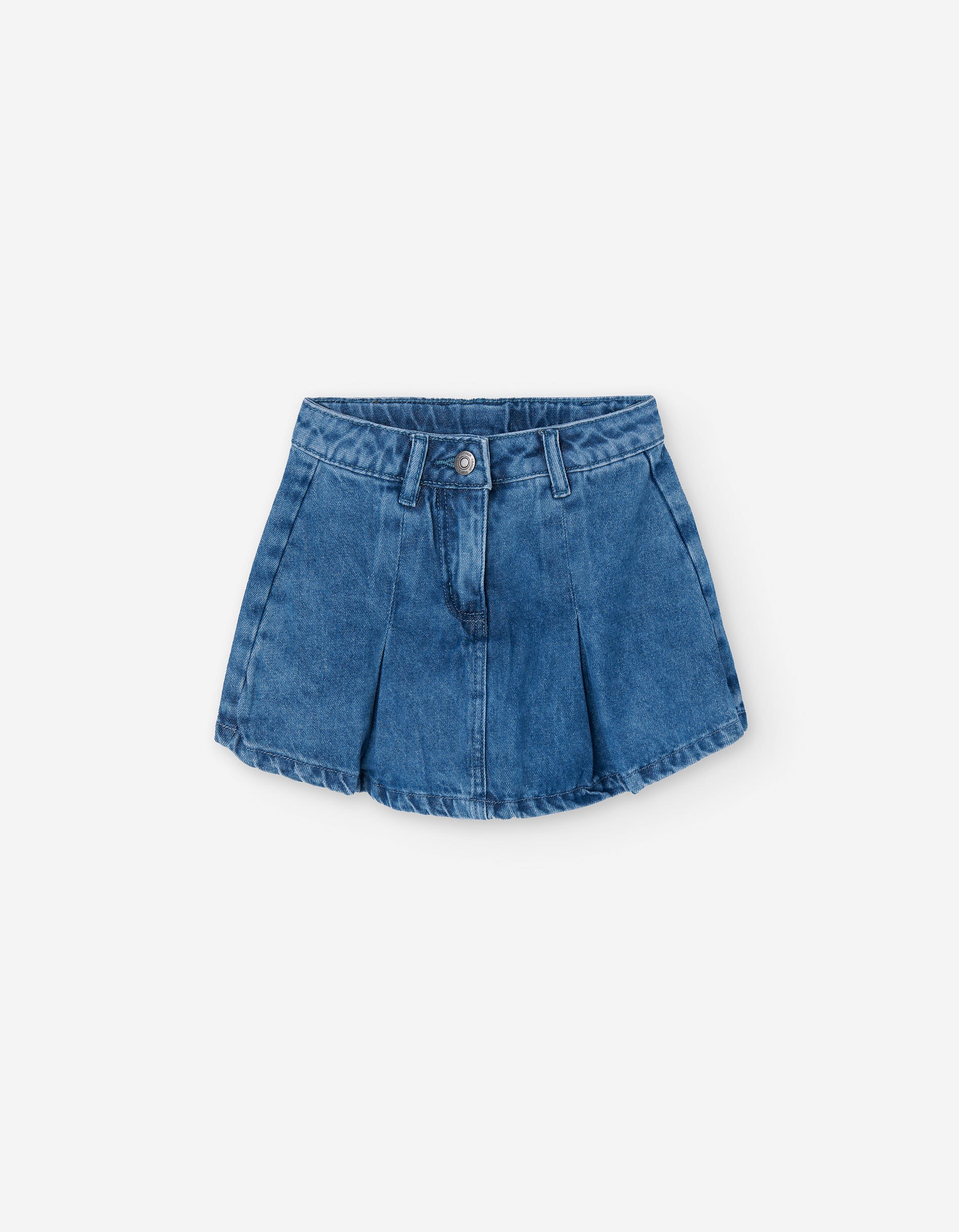 Cotton denim skort with pleats for girls, blue