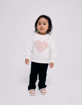 Sweatshirt + T-shirt with broderie anglaise collar + Flared brushed leggings for Baby Girl