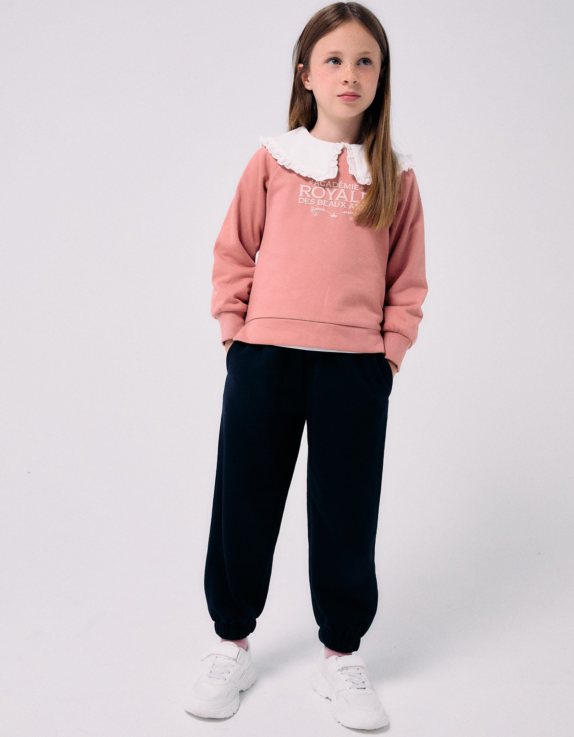 Sweatshirt + T-shirt with Maxi Collar & Fleece joggers for Girl