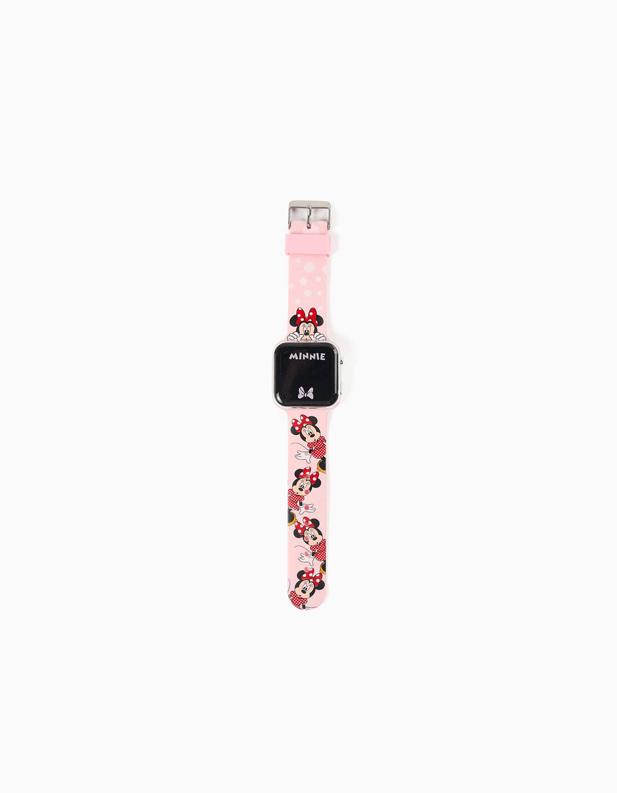 LED watch with Minnie print for girls, light pink