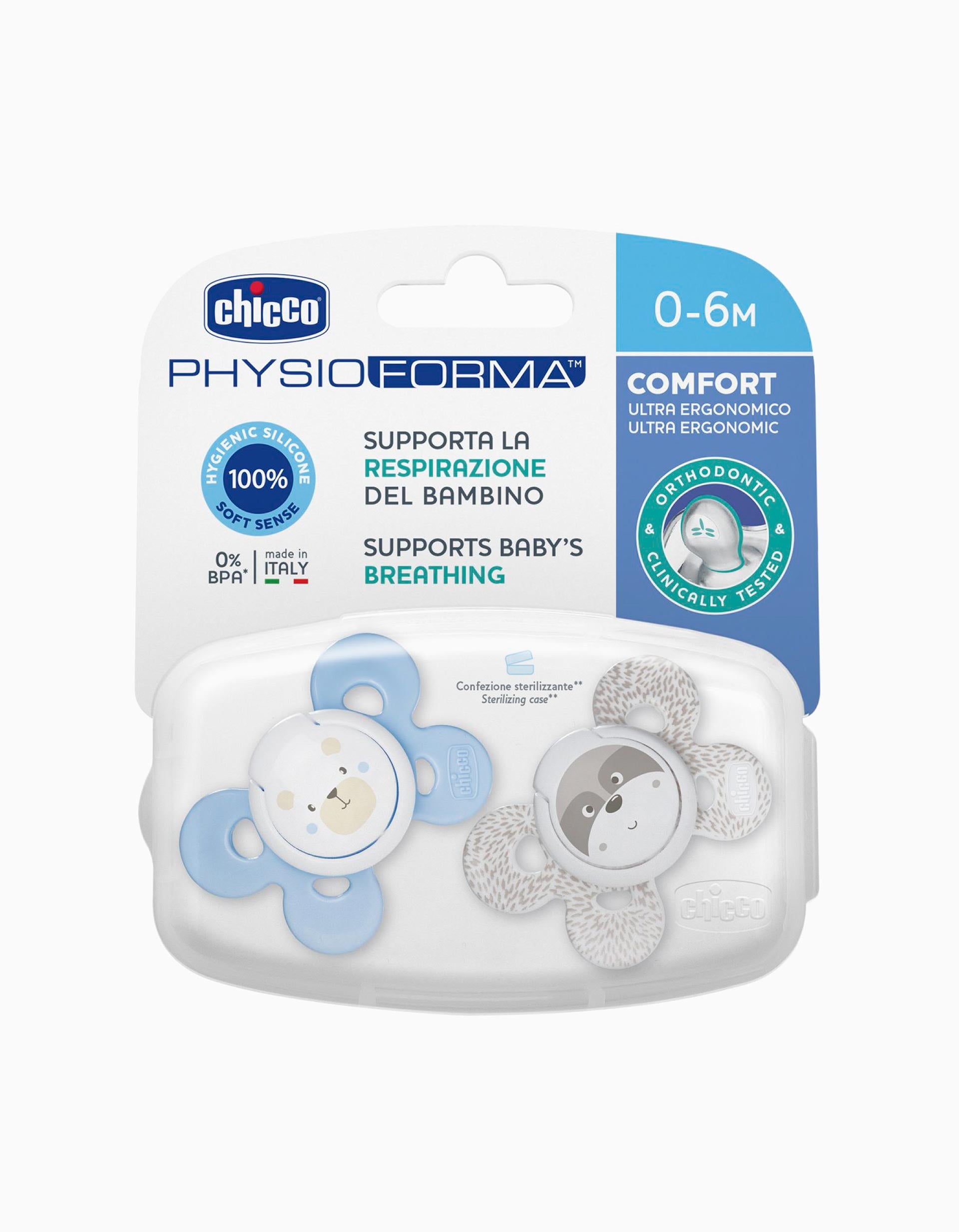 Sucettes Physio Confort Silicone 0-6M+ Chicco 2Un.