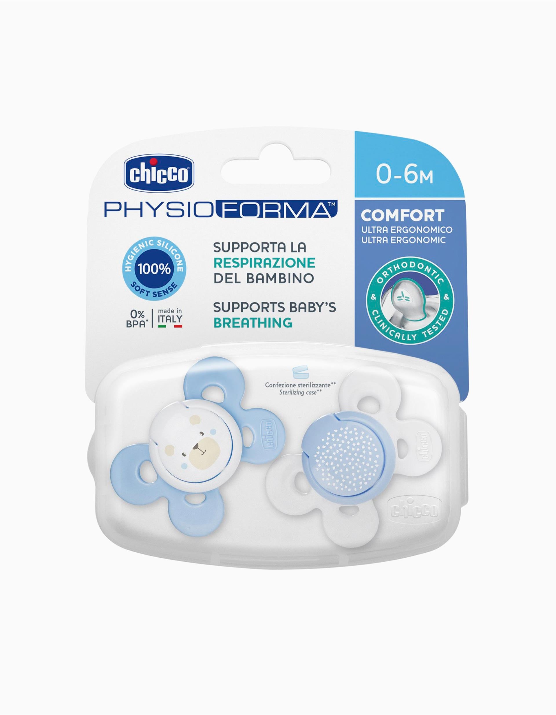 Sucettes Physio Confort Silicone 0-6M+ Chicco 2Un.