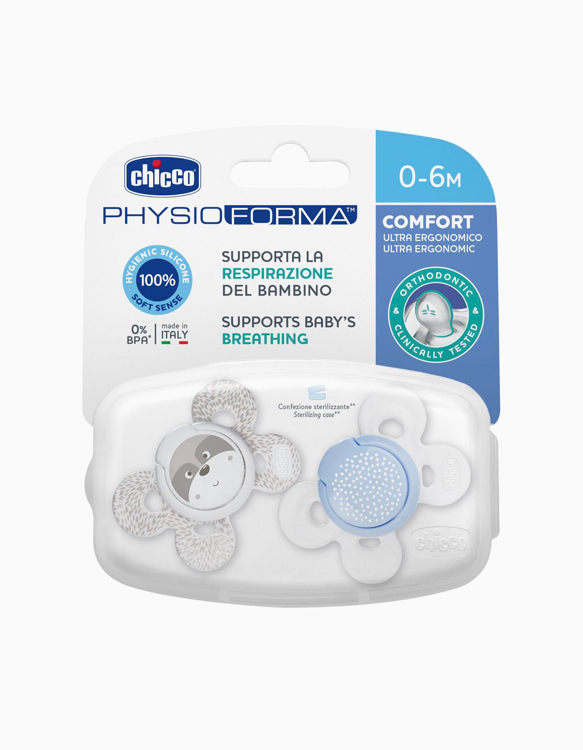 Sucettes Physio Confort Silicone 0-6M+ Chicco 2Un.