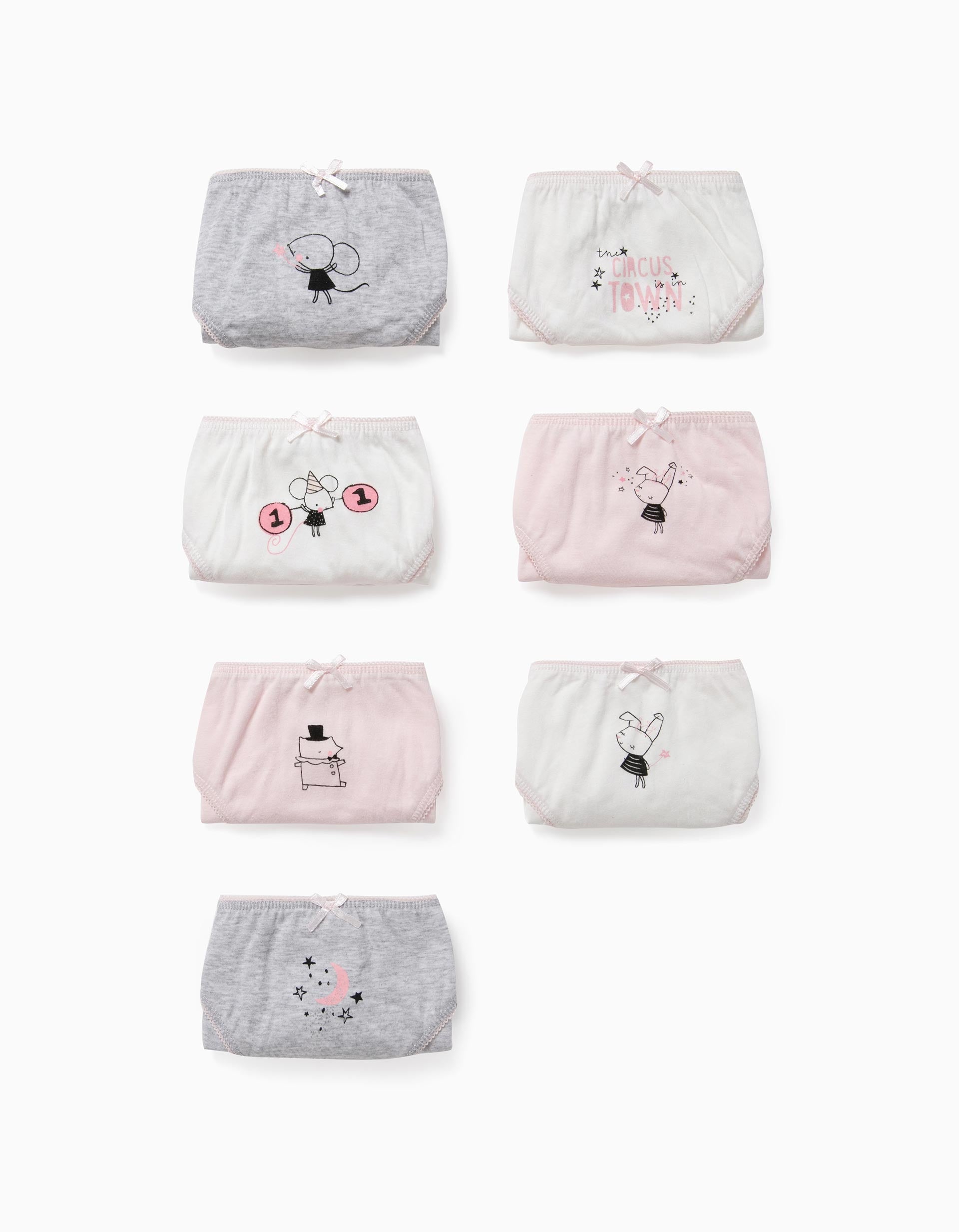 7 culottes fille 'Circus', blanc/rose/gris