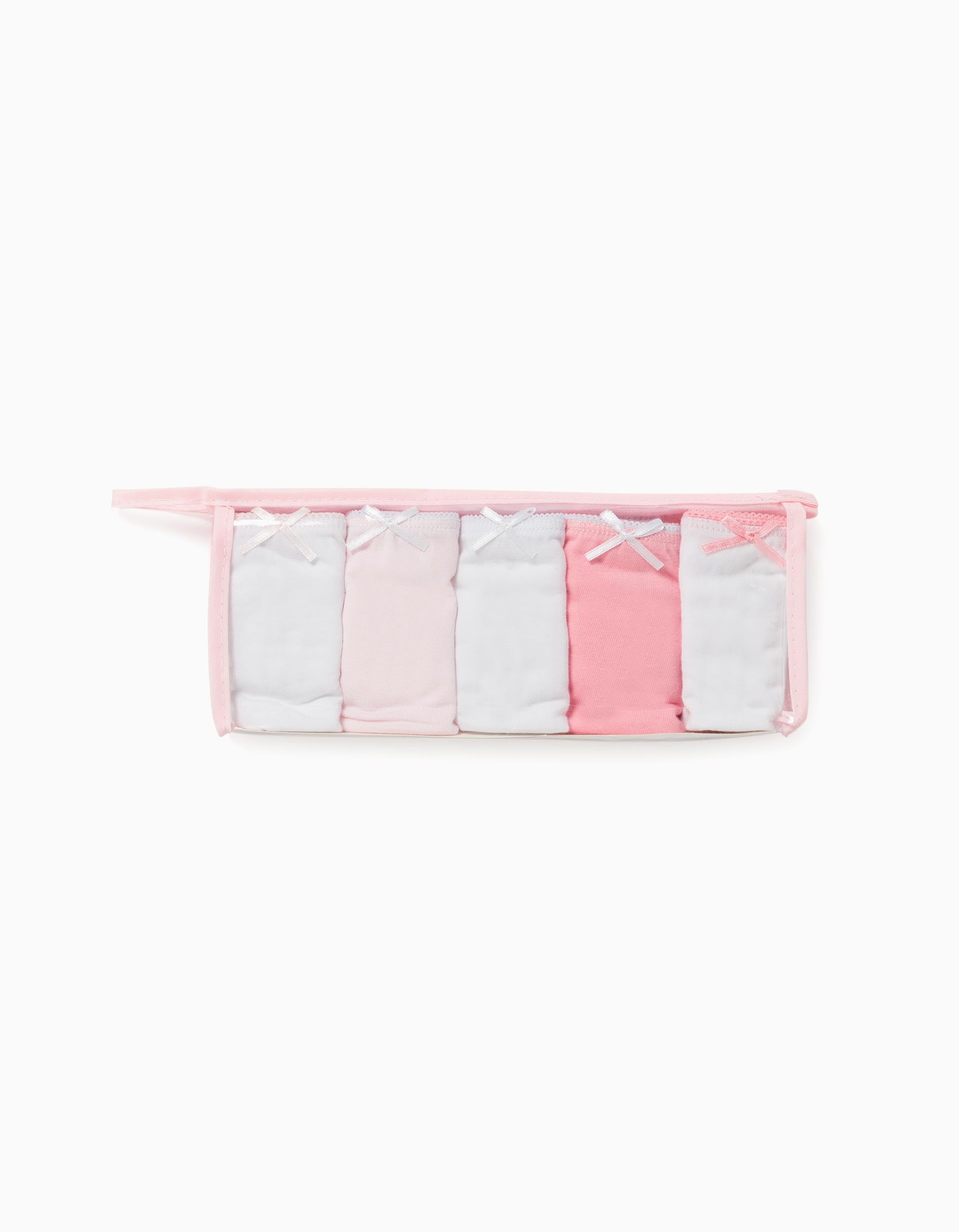 5 Culottes Fille, Rose/Blanc