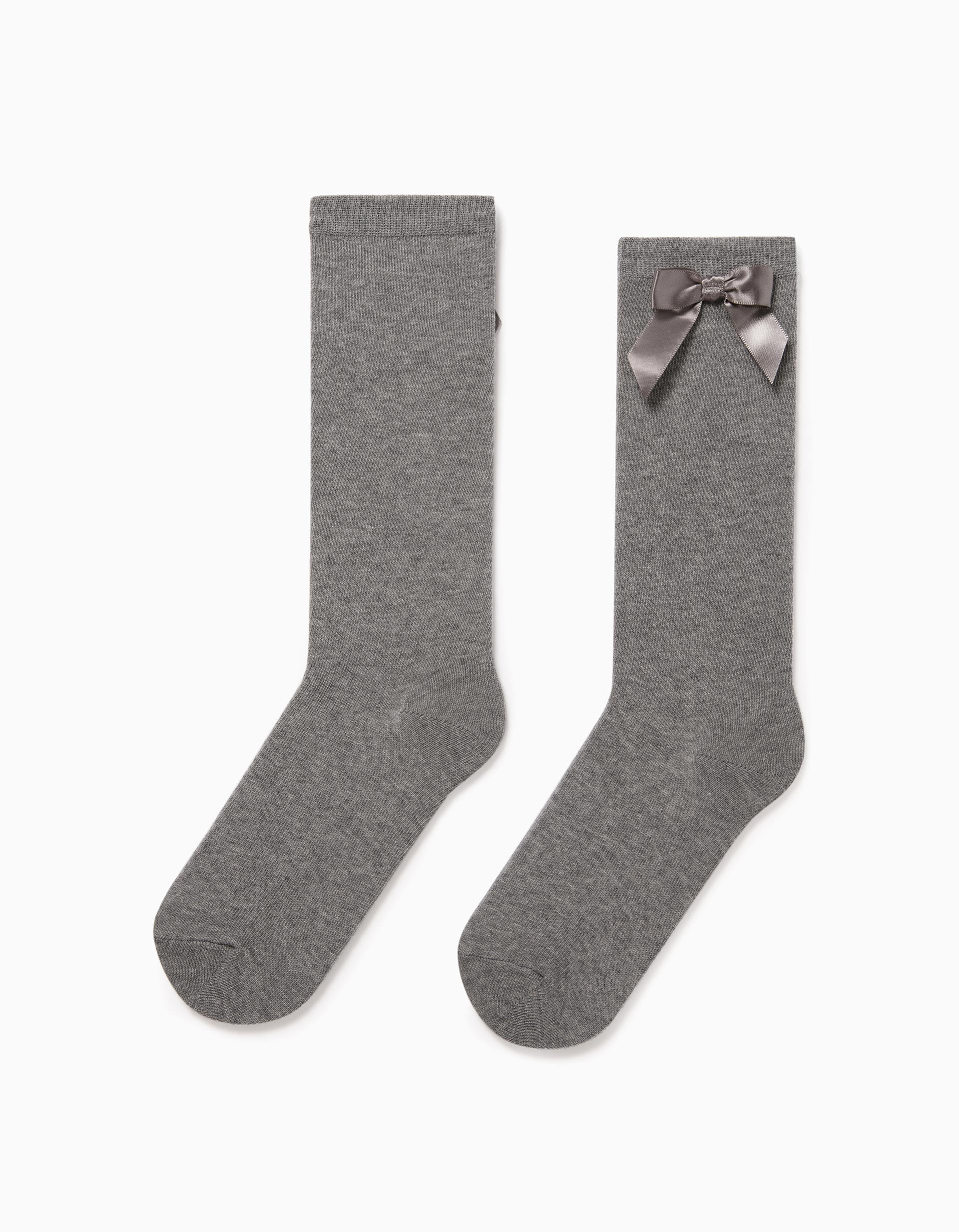 Chaussettes Hautes Fille avec Nœud, Gris