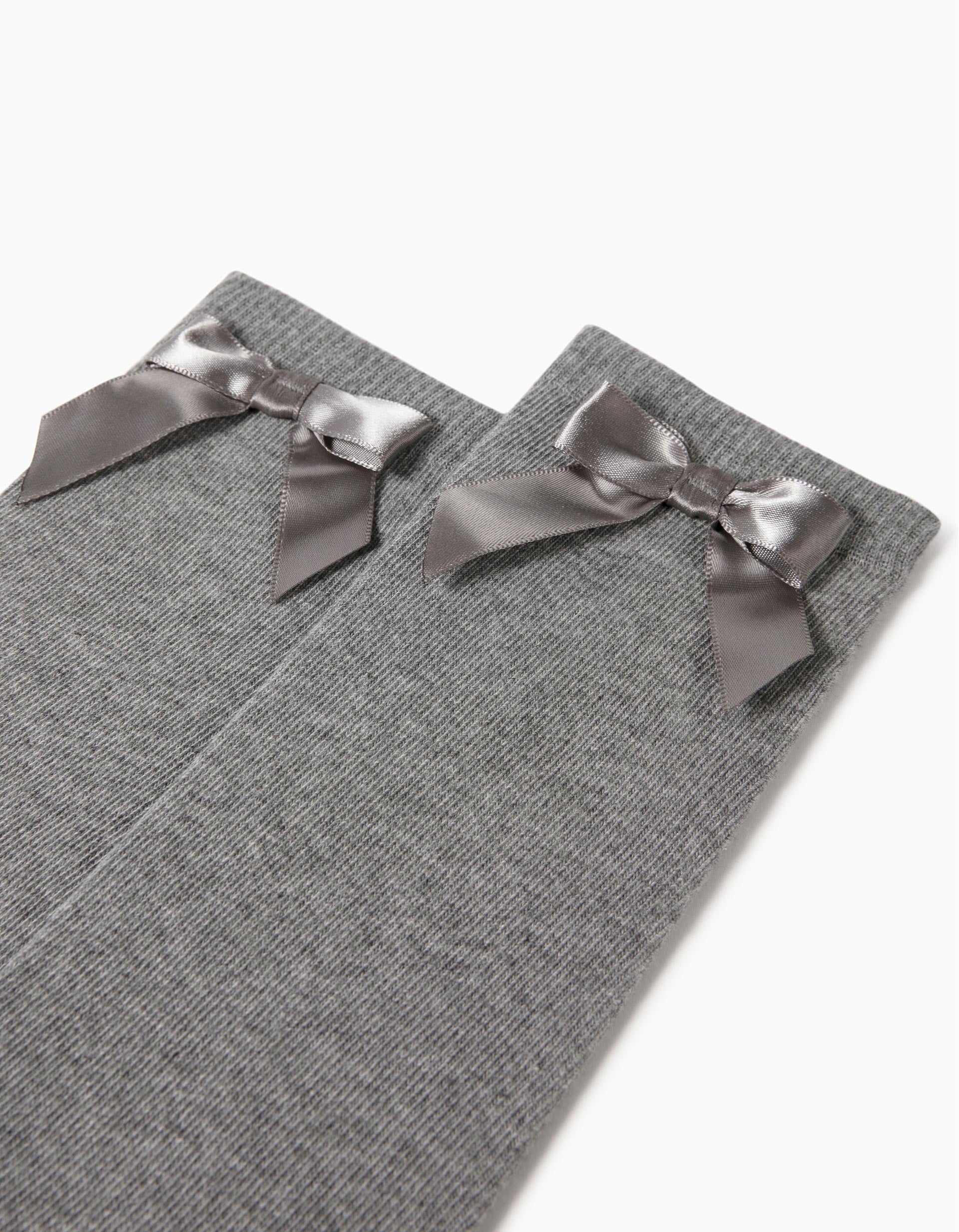 Knee-High Socks for Baby Girls with Bow, Grey