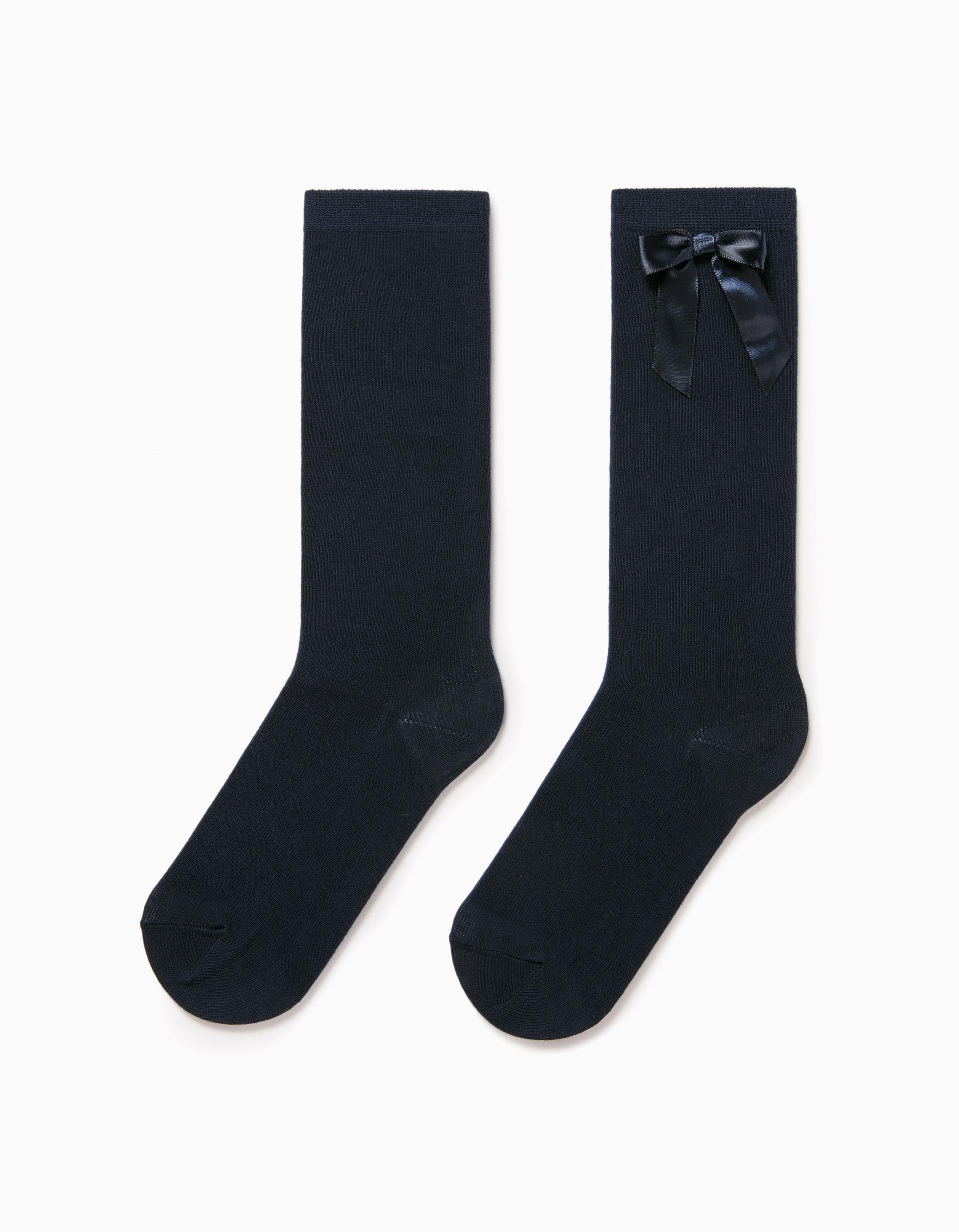 Calcetines Altos con Lazo para Niñas, Azul Oscuro