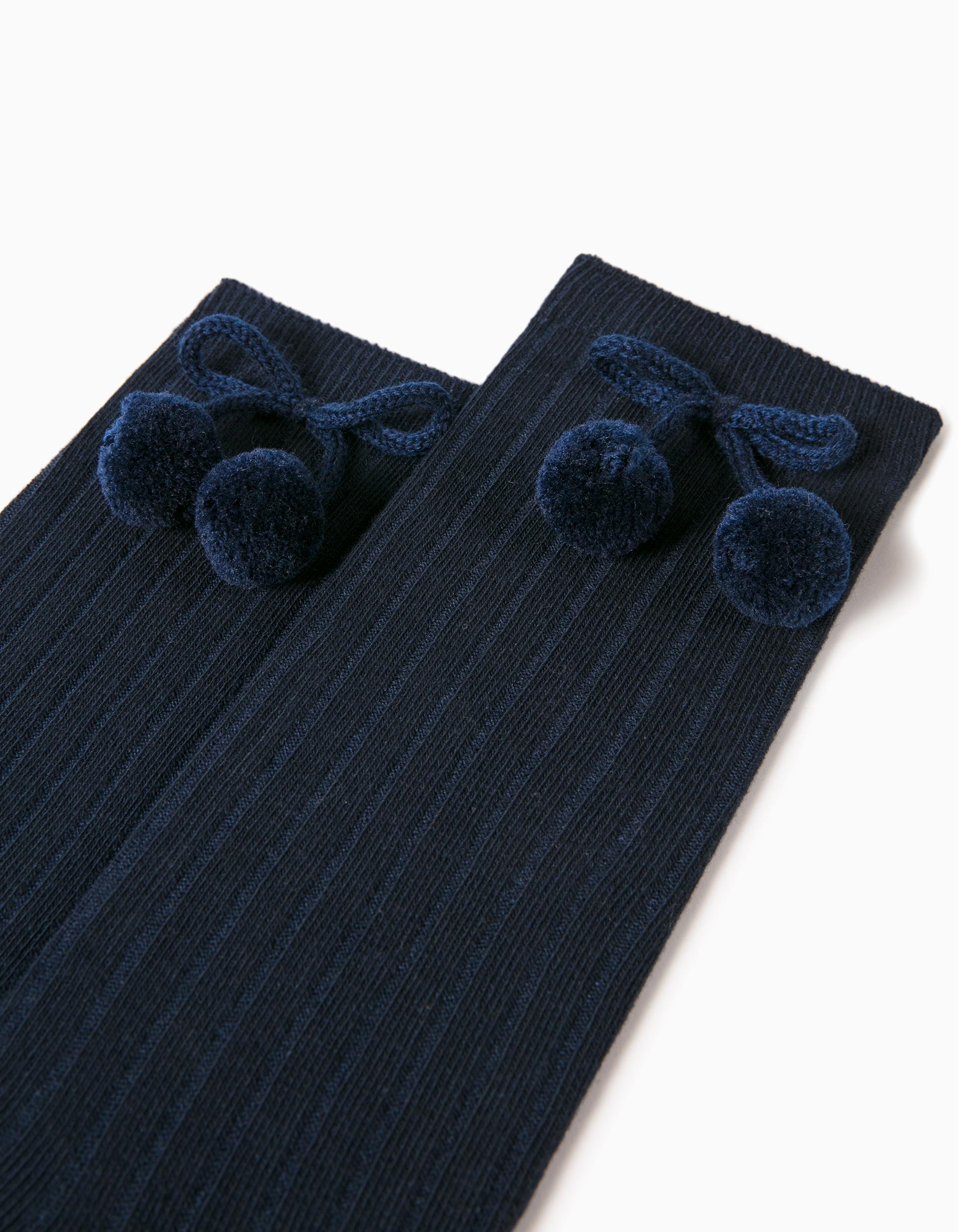 Calcetines Altos con Pompón para Niña, Azul Oscuro