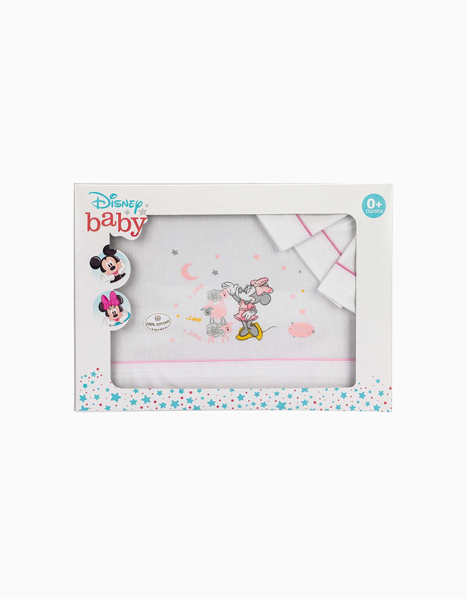 3-Piece Sheet Set 120x60cm Minnie Disney, White/Pink