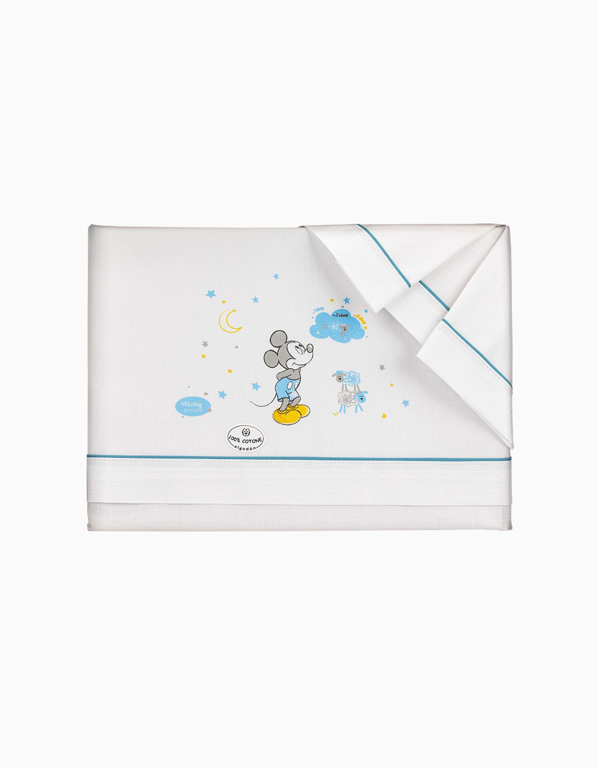 3-Piece Sheet Set 120x60cm Mickey Disney, White/Blue