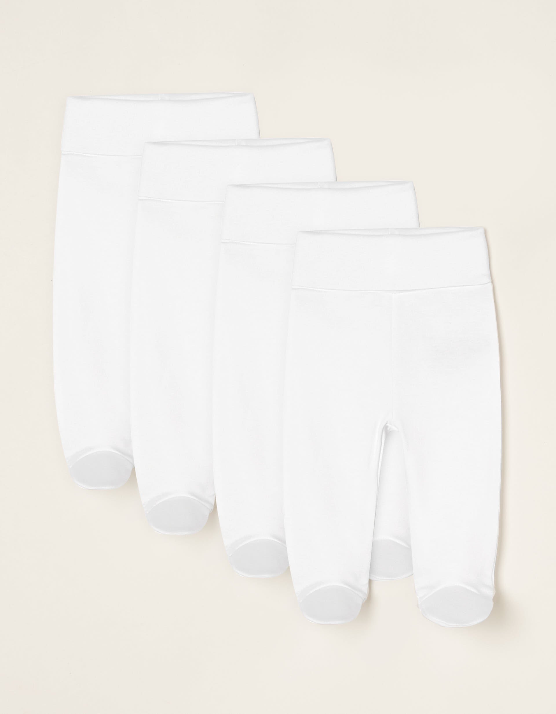 4 Calças com Pés em Algodão para Bebé, Branco