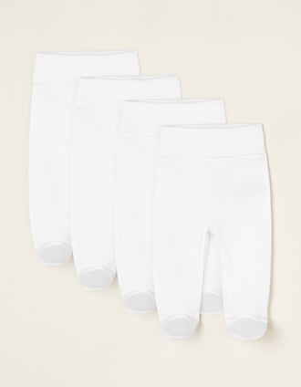 4 Calças com Pés em Algodão para Bebé, Branco