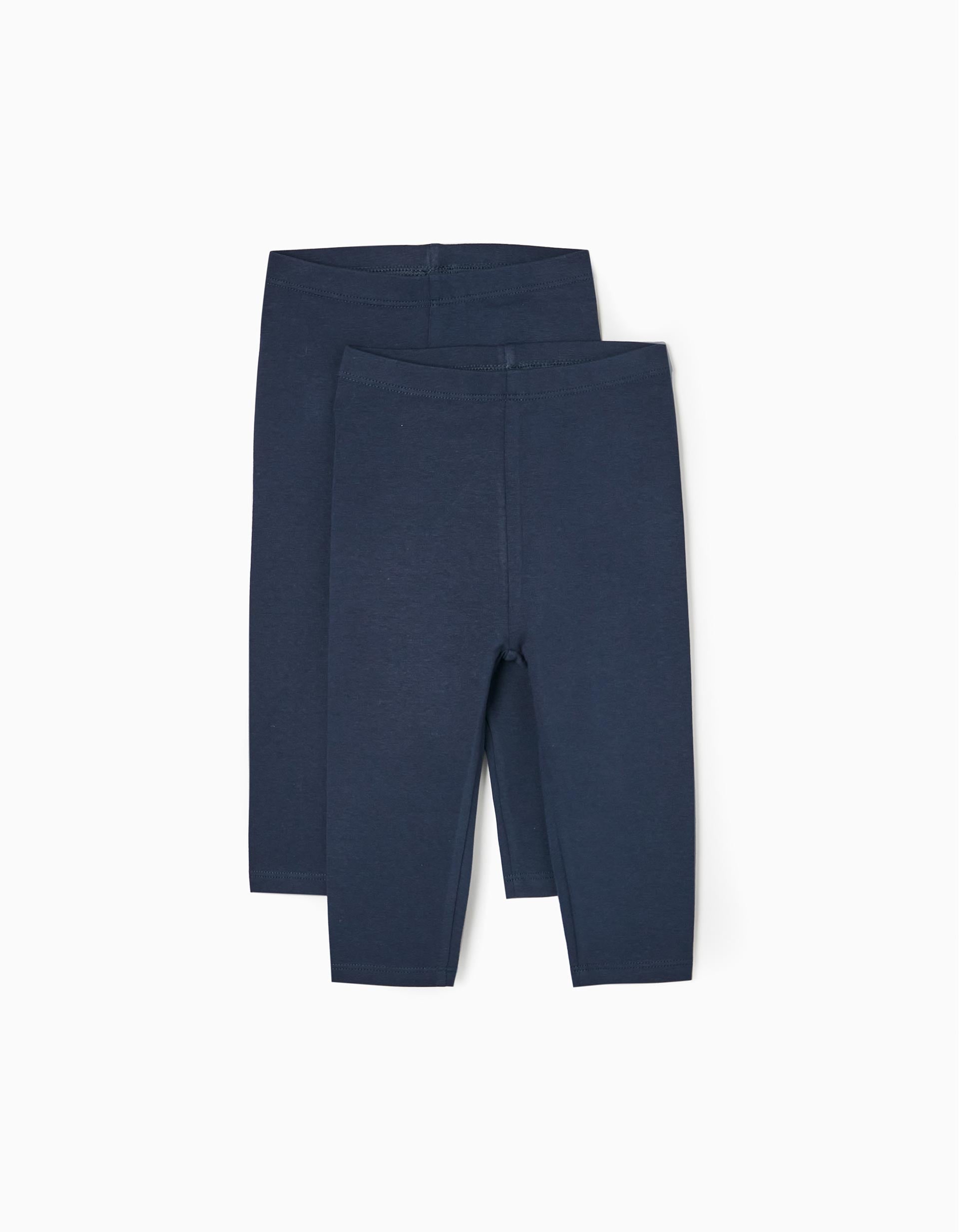 2 Leggings en Coton Bébé Fille, Bleu Foncé