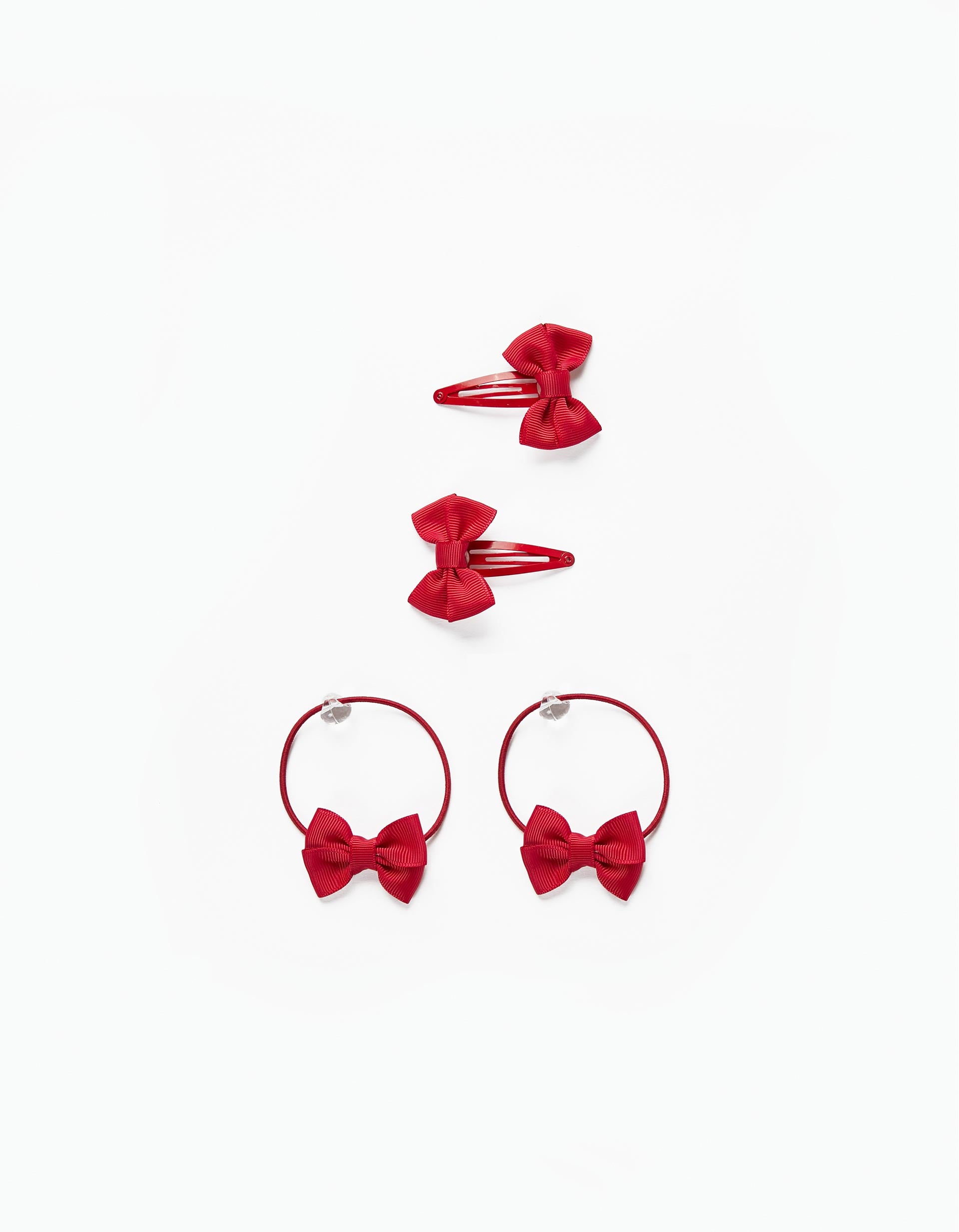 2 Hairpins + 2 Bobbles with Bow for Babies and Girls, Red