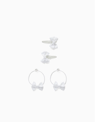 2 Pinces + 2 Élastiques avec Nœud Bébé et Fille, Blanc