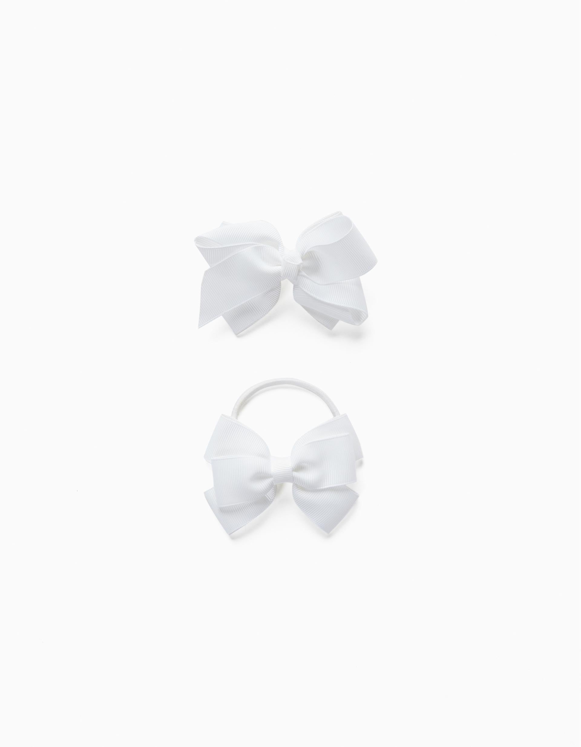 Hair Slide + Bobble with Bow for Babies and Girls, White