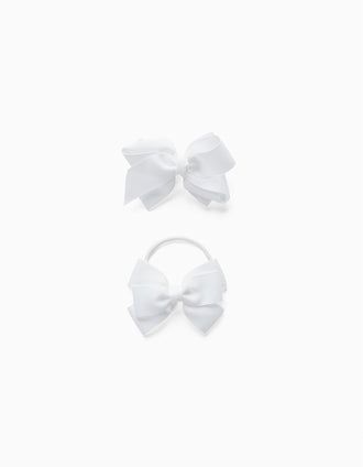 Barrette + Élastique avec Nœud Bébé et Fille, Blanc