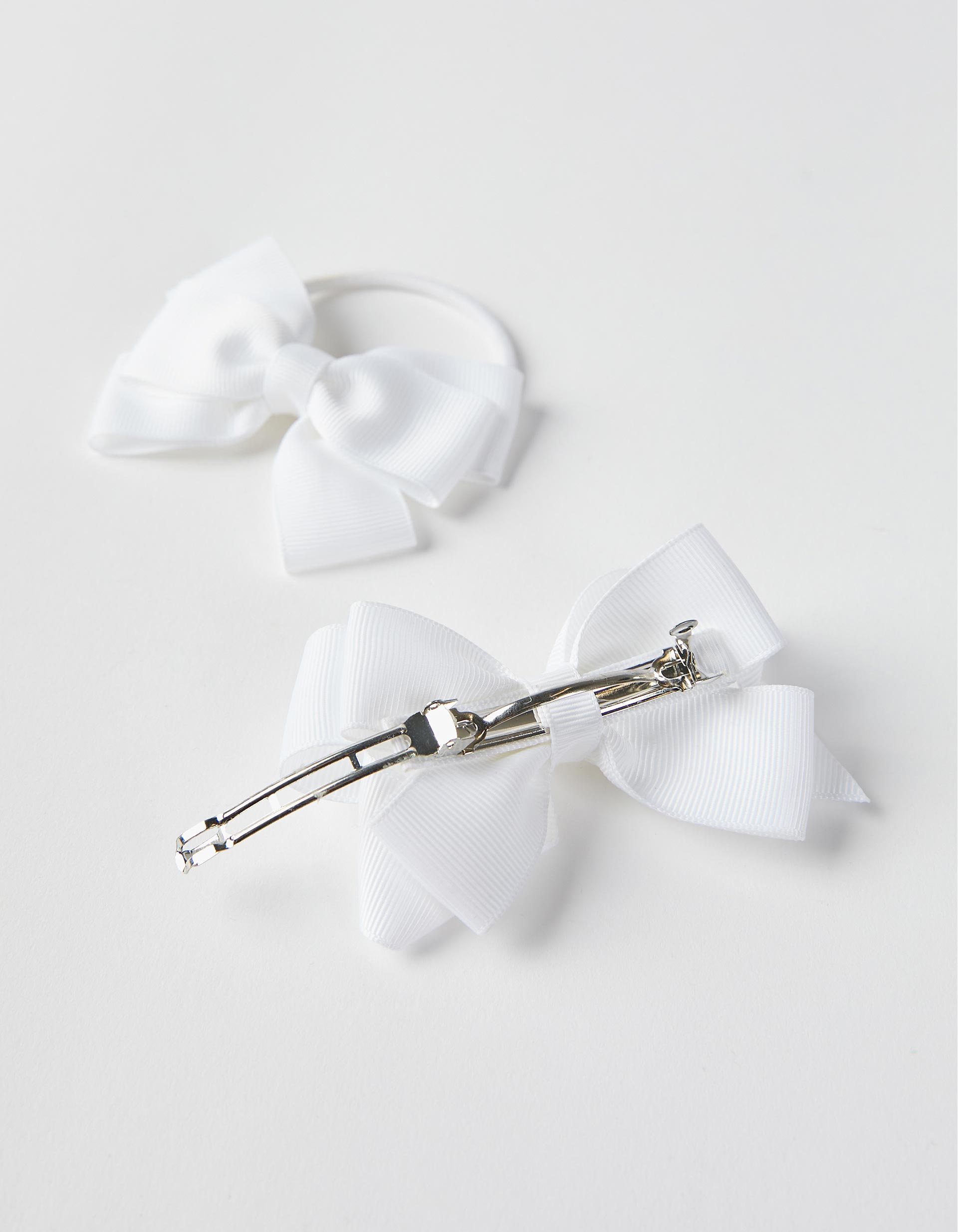 Barrette + Élastique avec Nœud Bébé et Fille, Blanc