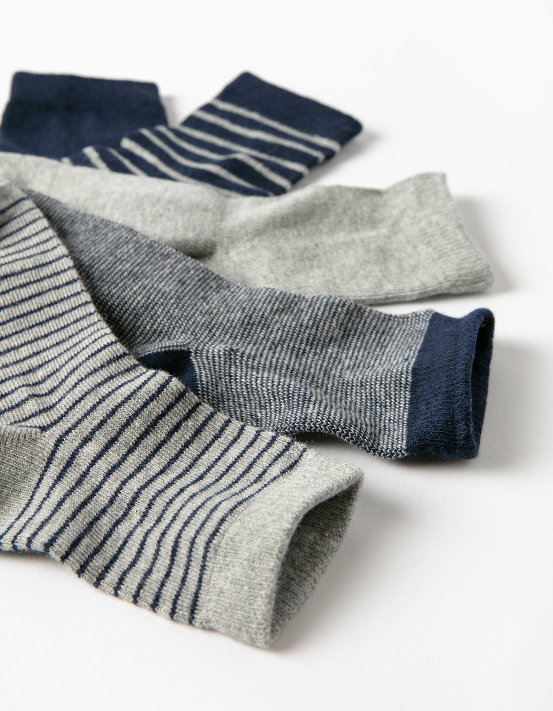 5 Paires de Chaussettes Garçon, Bleu Foncé/Gris