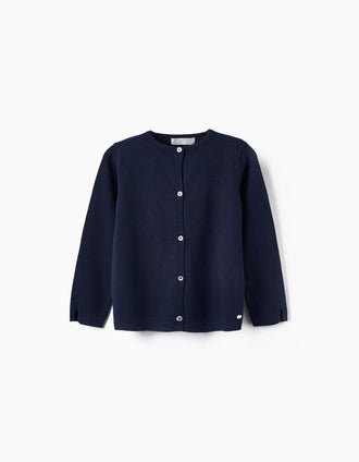 Chaqueta de Punto de Algodón para Niña, Azul Oscuro
