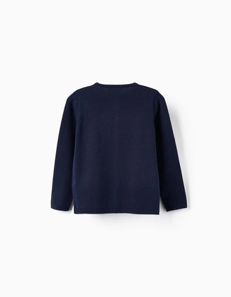 Chaqueta de Punto de Algodón para Niña, Azul Oscuro