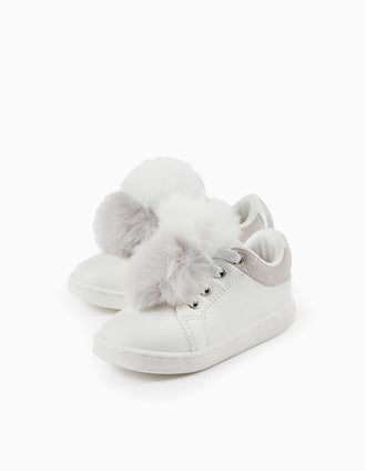 Sapatilhas com Pompons para Bebé Menina 'ZY 1996', Branco/Cinza