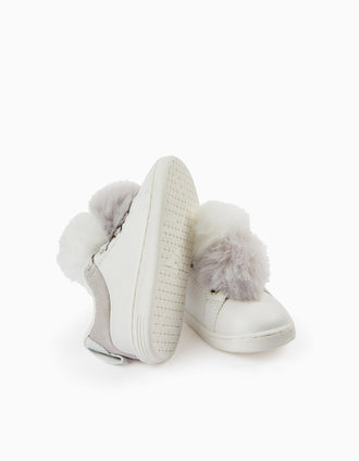 Sapatilhas com Pompons para Bebé Menina 'ZY 1996', Branco/Cinza
