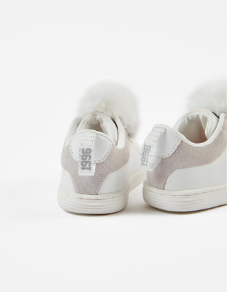 Sapatilhas com Pompons para Bebé Menina 'ZY 1996', Branco/Cinza