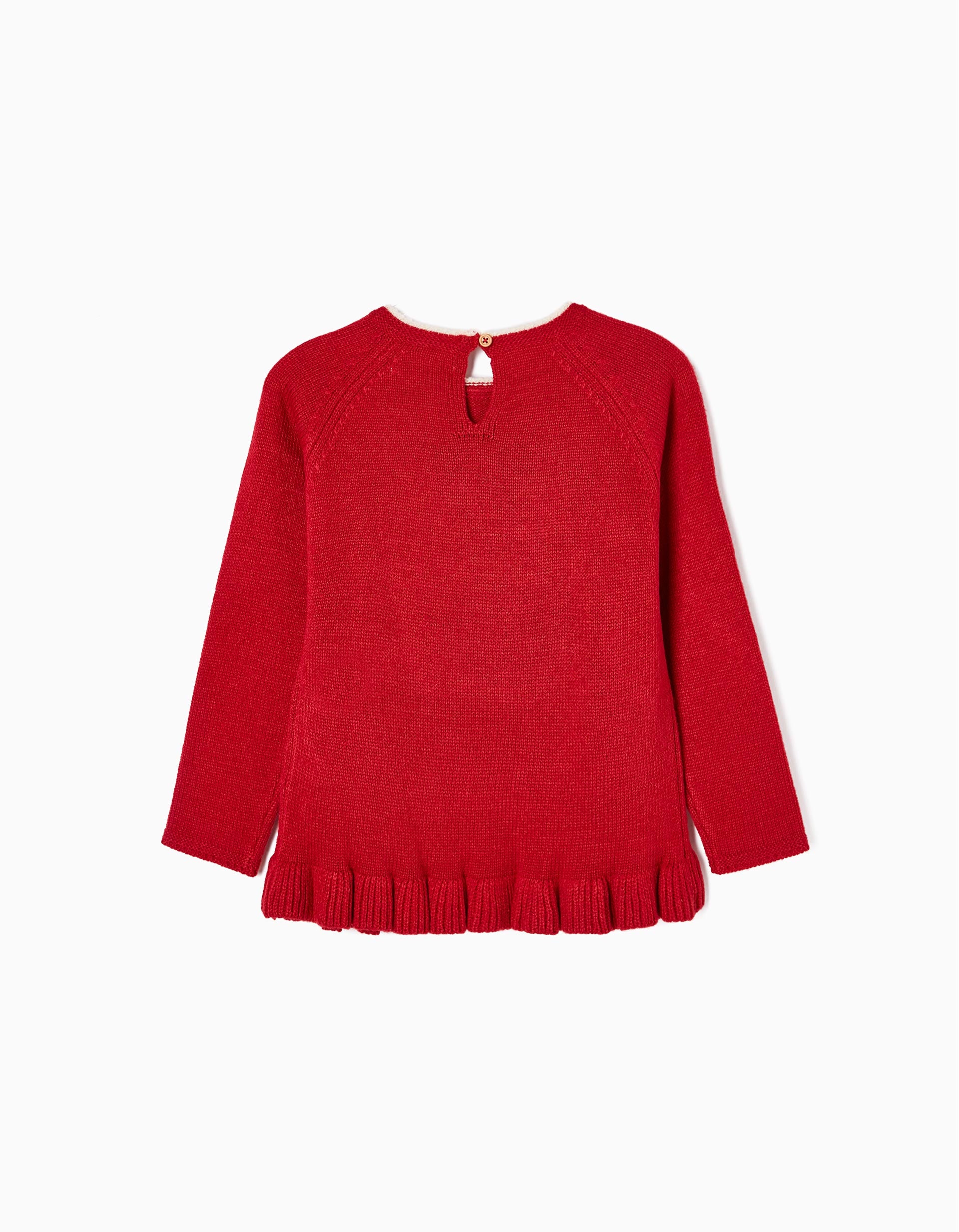 Jersey de Punto con Pompón y Lentejuelas para Niña, Rojo