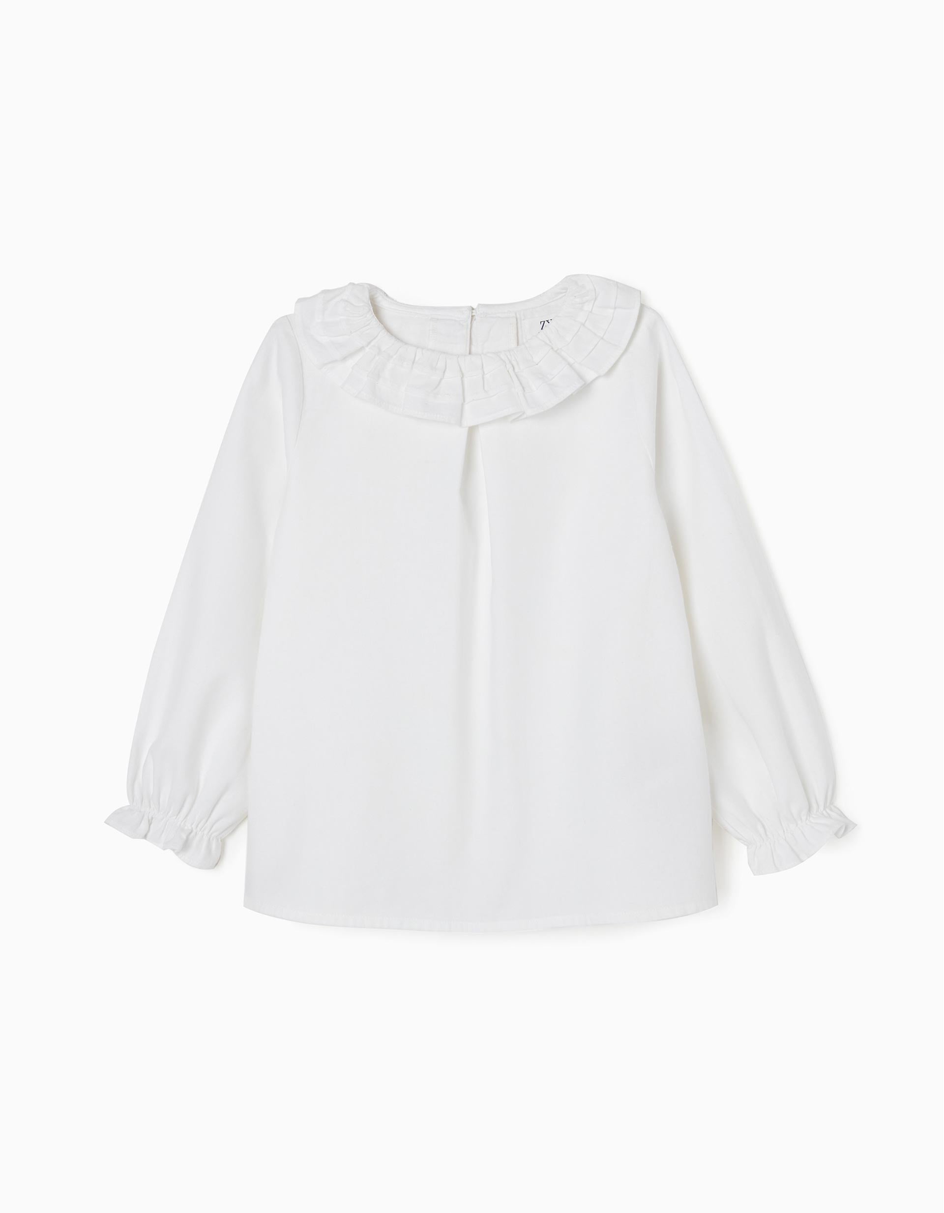 Cotton Twill Blouse for Girls, White