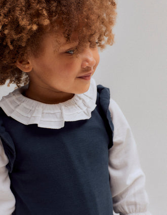 Blusa de Sarja em Algodão com Folhos para Bebé Menina, Branco