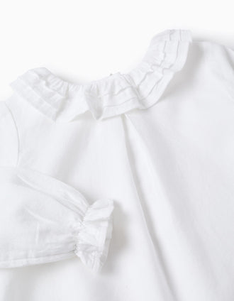 Blusa de Sarja em Algodão com Folhos para Bebé Menina, Branco
