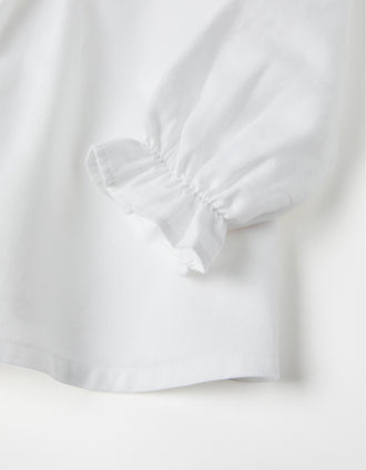 Blusa de Sarja em Algodão com Folhos para Bebé Menina, Branco