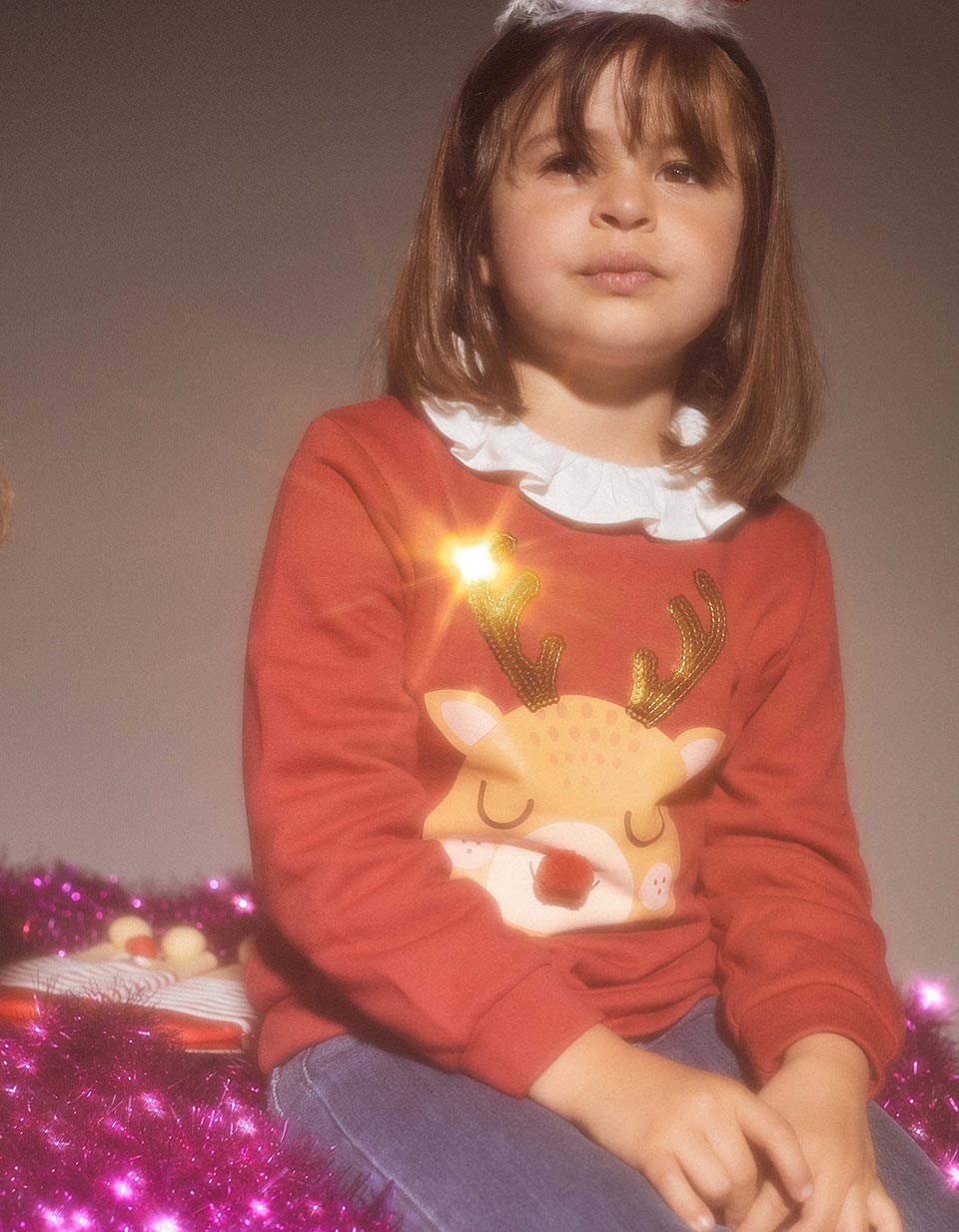 Sudadera de Algodón con Pompón y Lentejuelas para Niña, Rojo