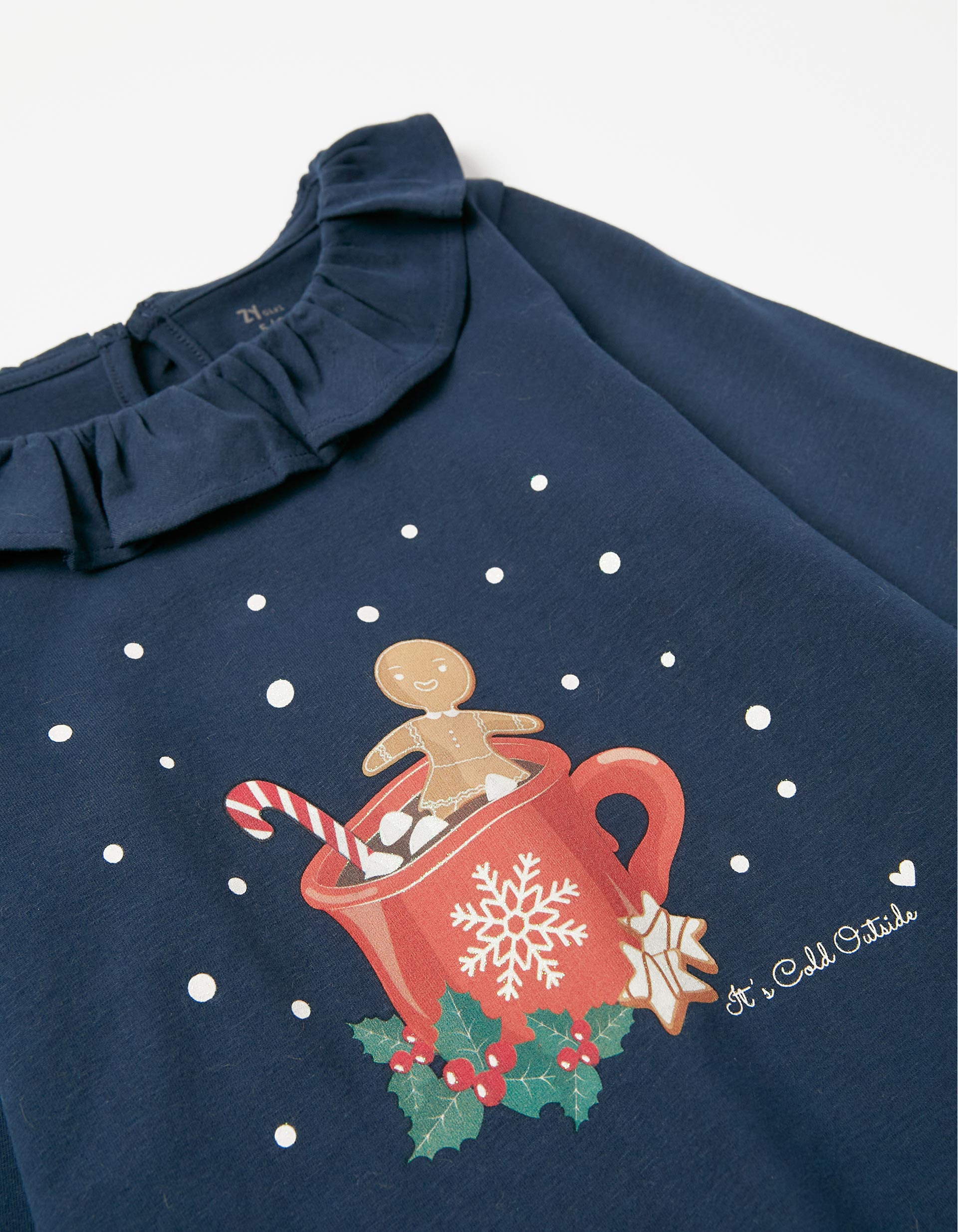 Long-Sleeve Cotton T-shirt for Girls 'Gingerbread Man', Dark Blue