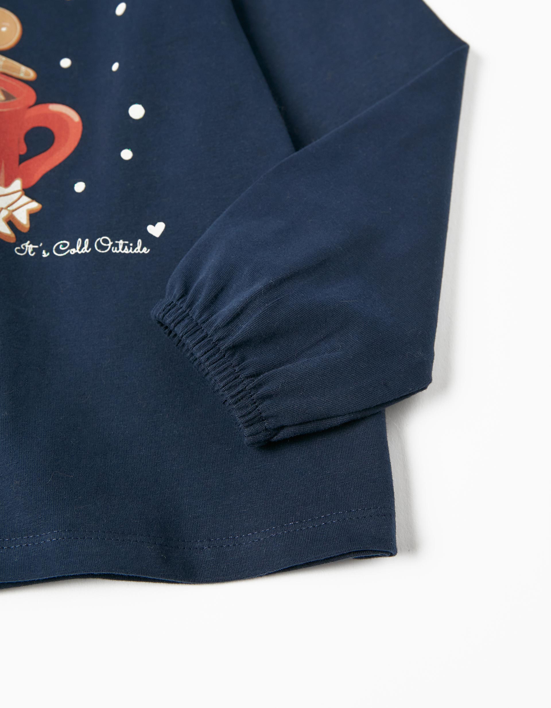 Long-Sleeve Cotton T-shirt for Girls 'Gingerbread Man', Dark Blue