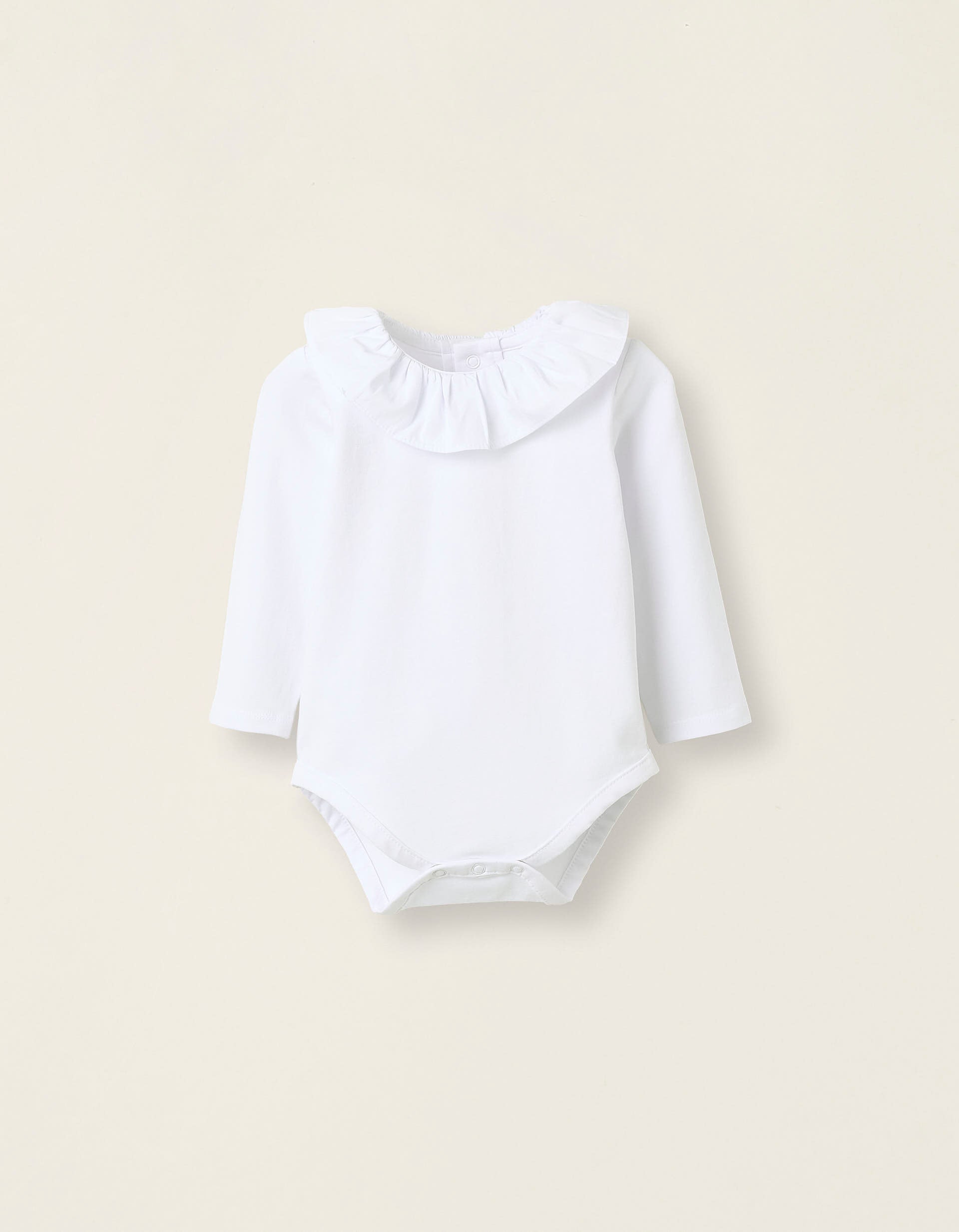 Body-Blusa com Folhos em Algodão para Recém-Nascida, Branco