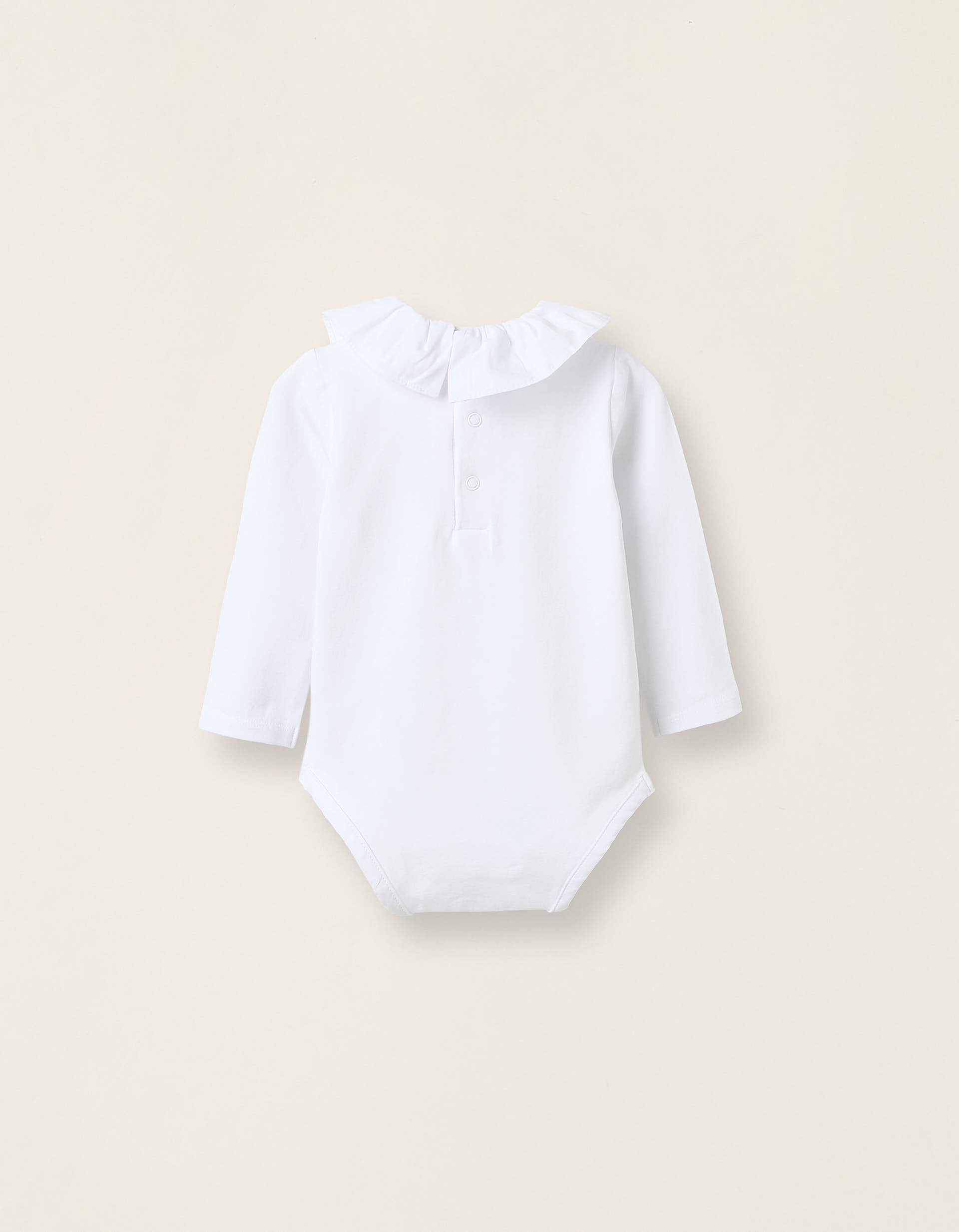 Body-Blusa com Folhos em Algodão para Recém-Nascida, Branco