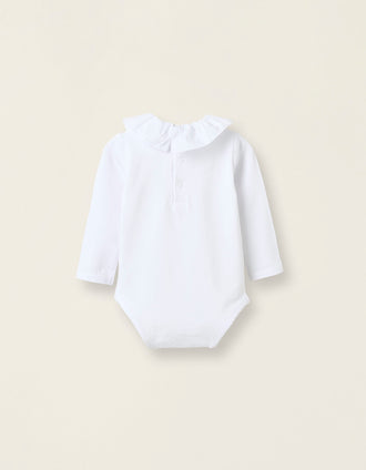 Body-Blusa con Volantes en Algodón para Recién Nacida, Blanco