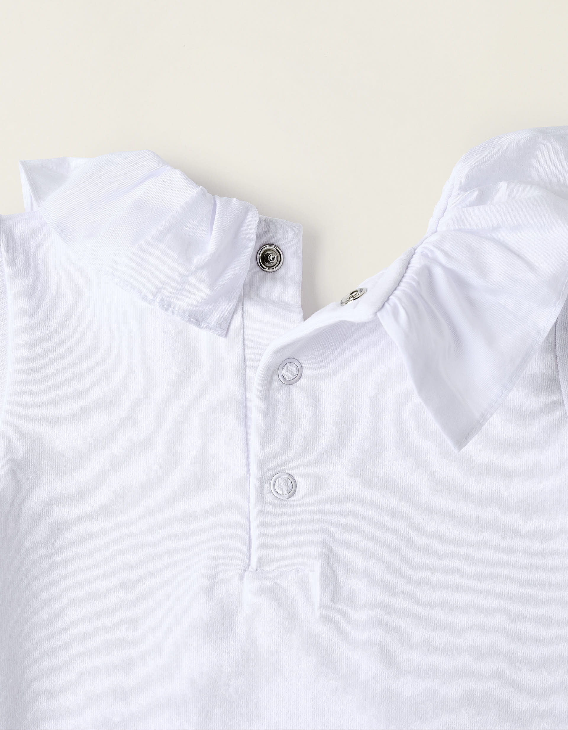 Body-Blusa com Folhos em Algodão para Recém-Nascida, Branco