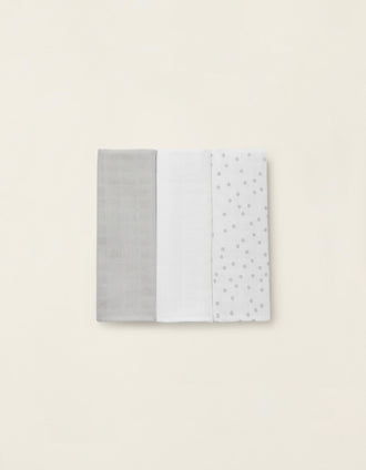 3 Muselinas Dots 65x65 Grey Zy Baby  