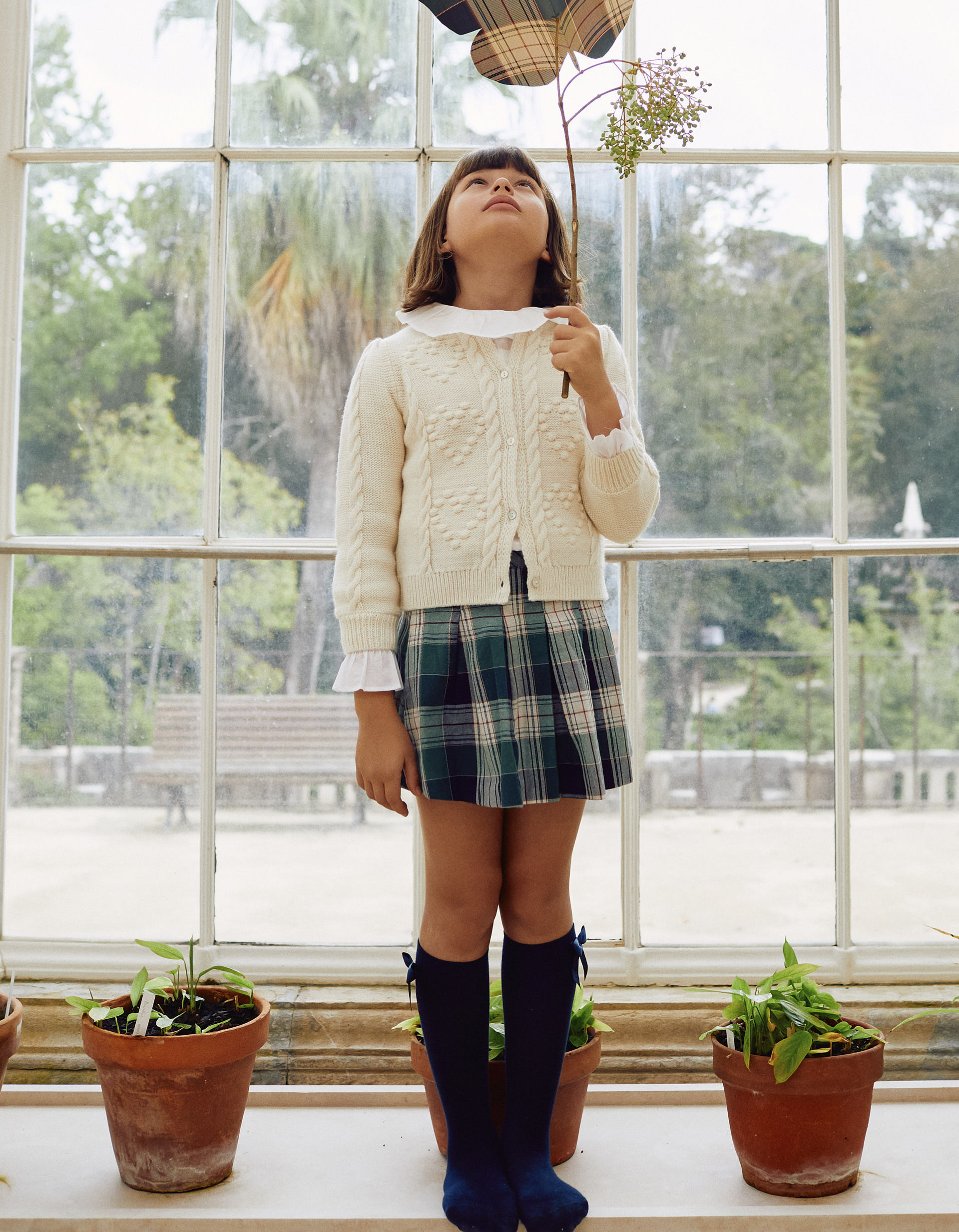 Falda de Pliegues con Cuadros en Algodón para Niña 'You&Me', Verde/Azul Oscuro