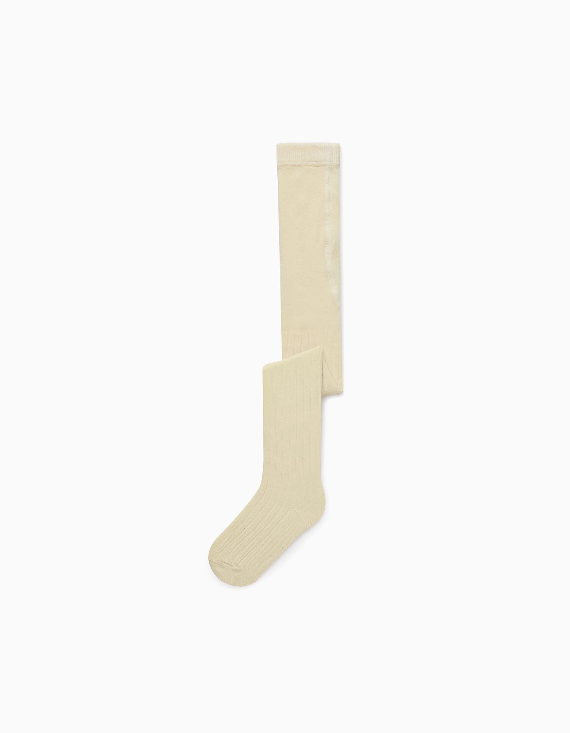 Collant Côtelé Anti-Boulochage Bébé Fille, Beige