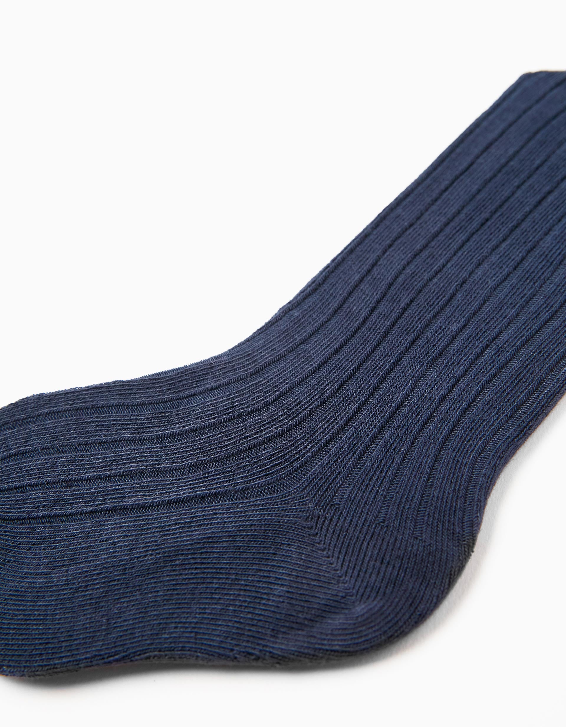 Anti-Pilling Ribbed Tights for Baby Girls, Dark Blue